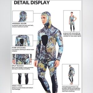 Demmet-3mm Neoprene Spearfishing Hooded Wetsuit, 2-Pieces Long Sleeve Camouflage